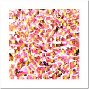 Abstract Coral Red-Orange-Pink Tones Glitch Pattern Posters and Art